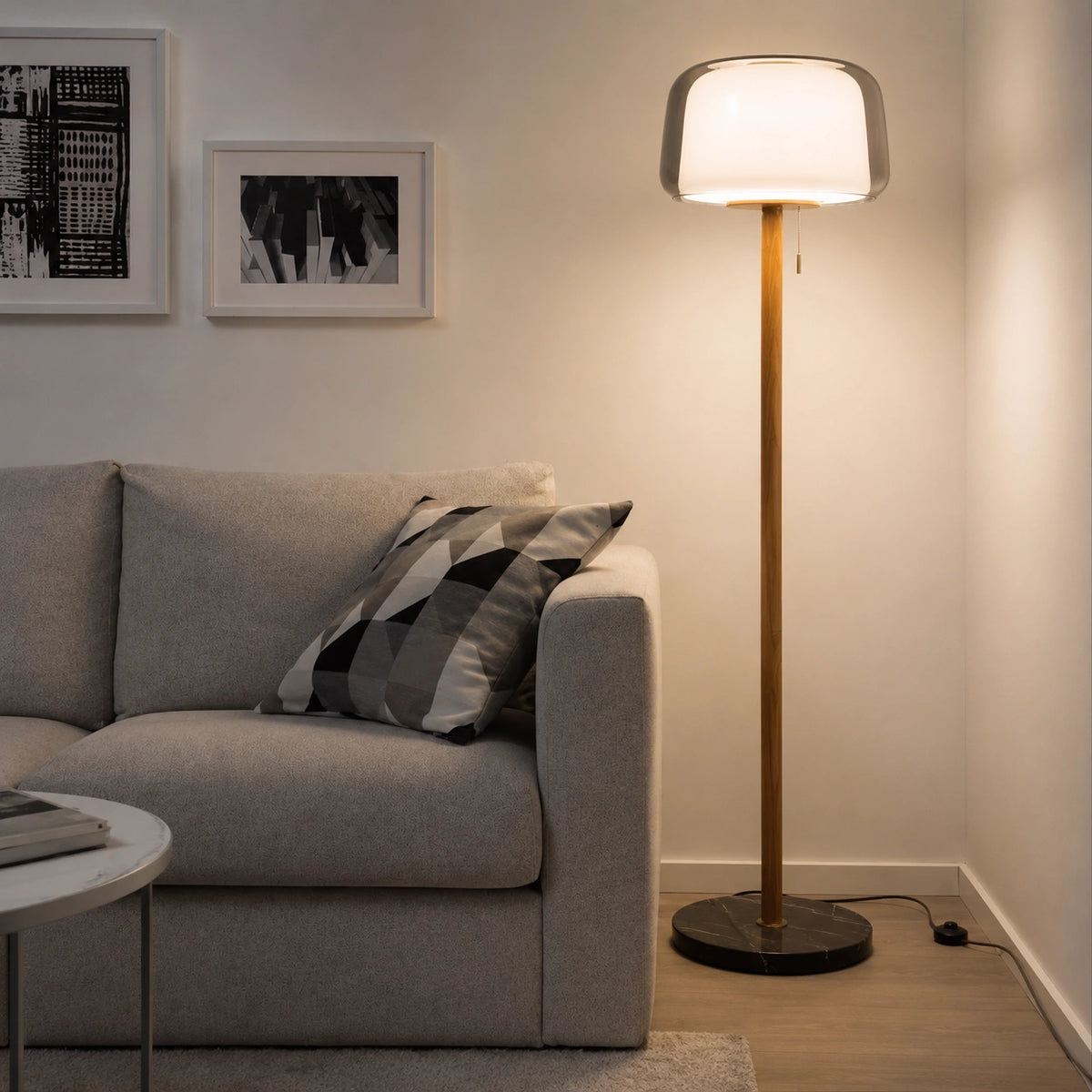 Lampadaire Moderne en Verre et Bois – Luminaire LED Décoratif⎥SORA