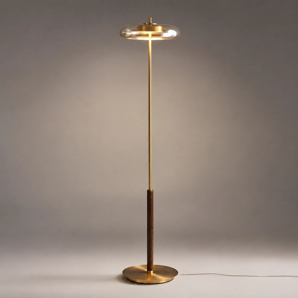 Lampadaire Design Champignon Verre Transparent et Métal Doré⎥Benini