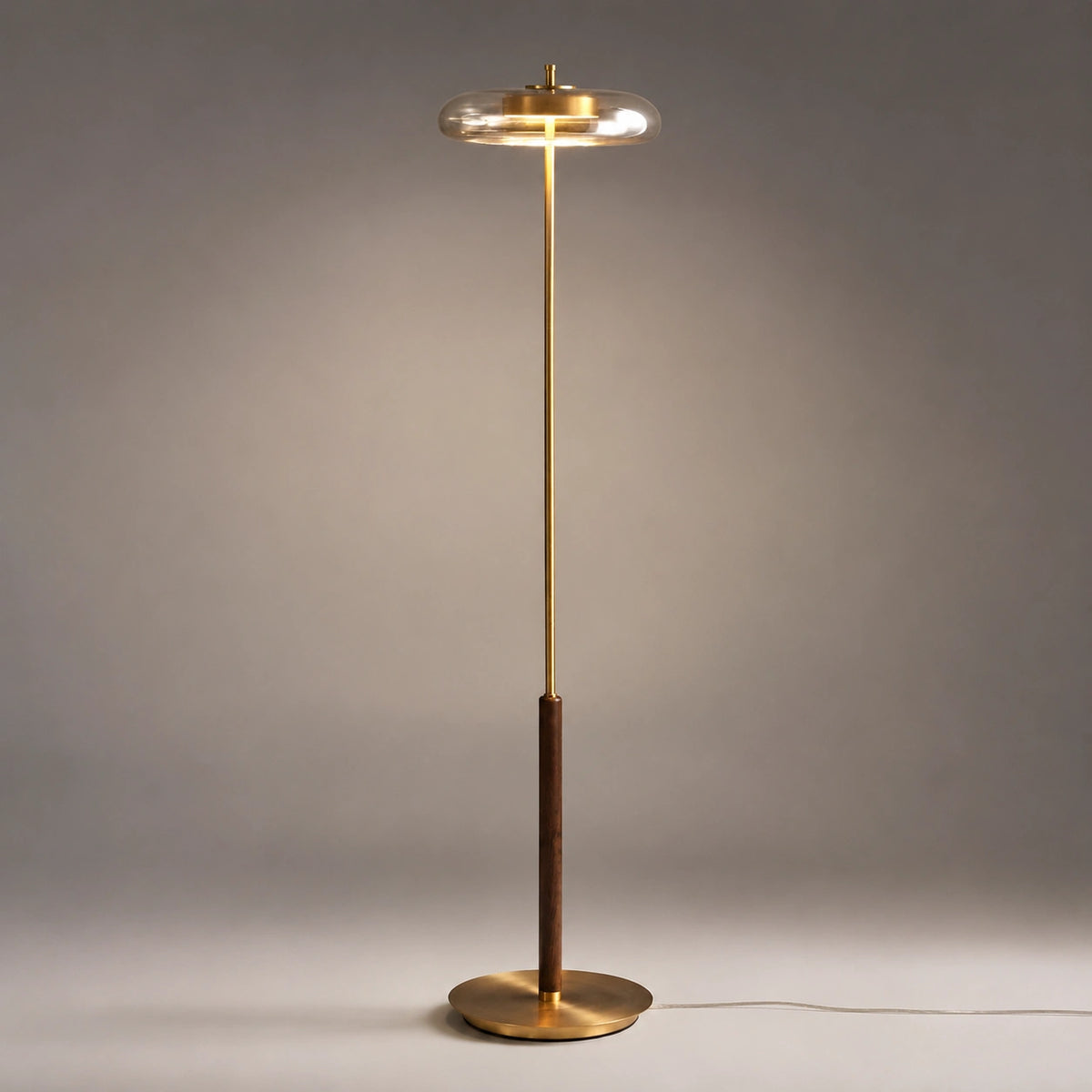 Lampadaire Design Champignon Verre Transparent et Métal Doré⎥Benini
