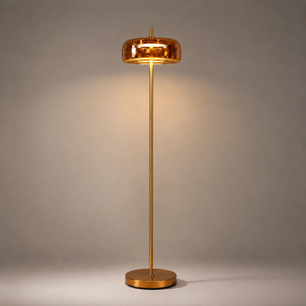 Lampadaire LED Nordique en Verre Ambré et Métal⎥Luciano