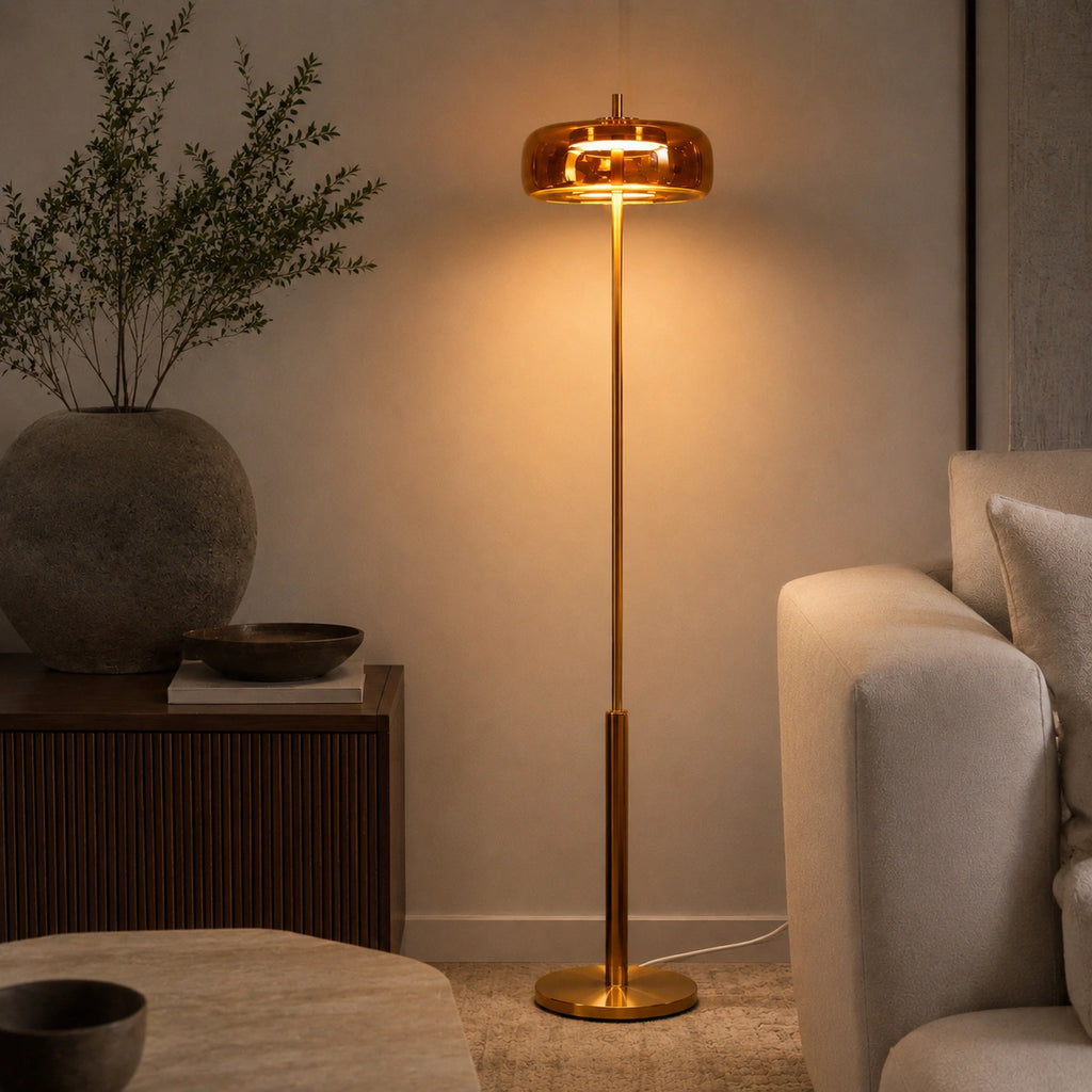 Lampadaire LED Nordique en Verre Ambré et Métal⎥Luciano