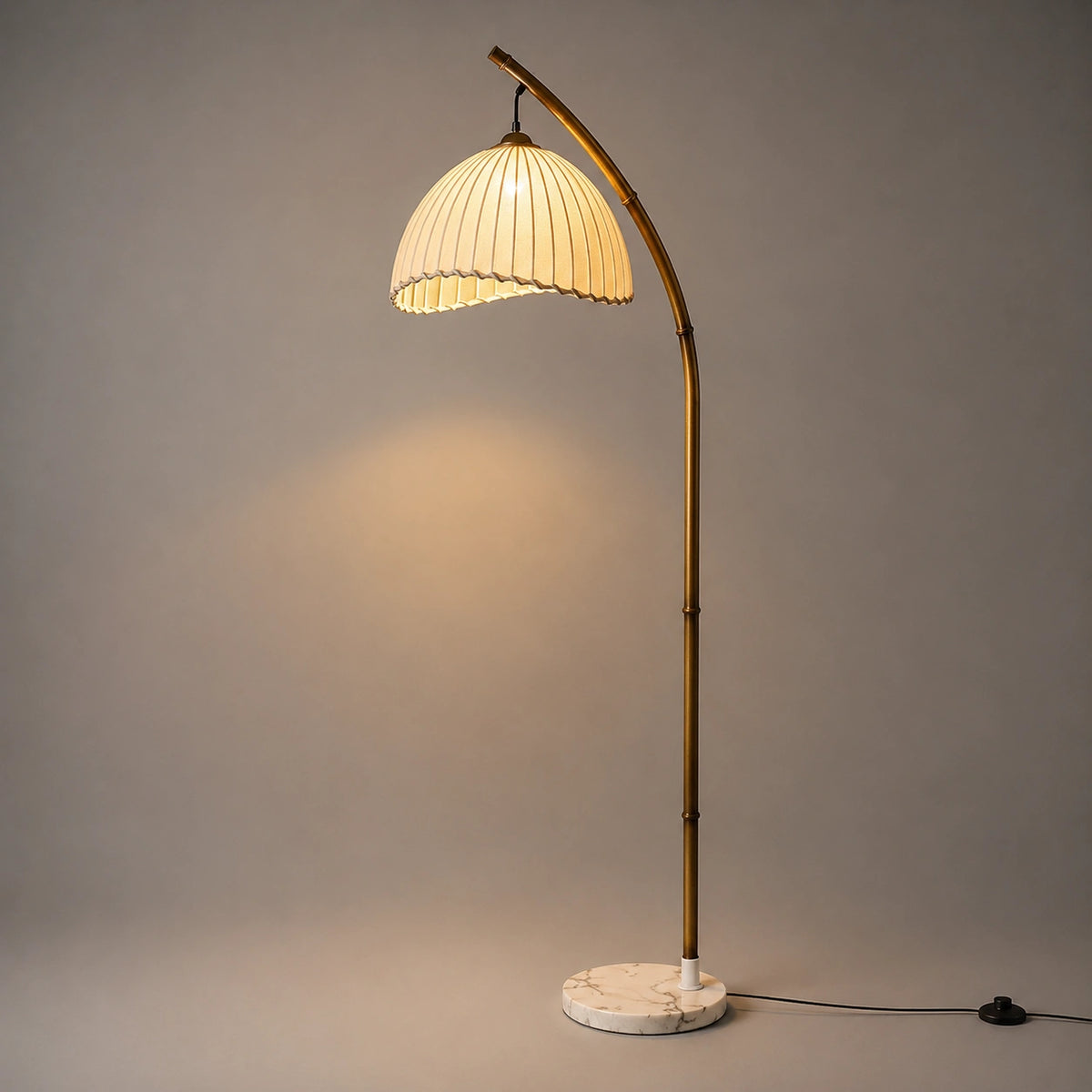 Lampadaire Bambou Naturel et Abat-Jour en Tissu │ Rosa