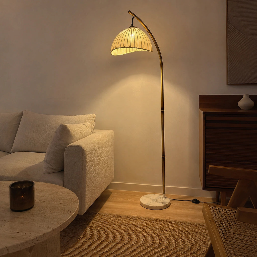 Lampadaire Bambou Naturel et Abat-Jour en Tissu │ Rosa