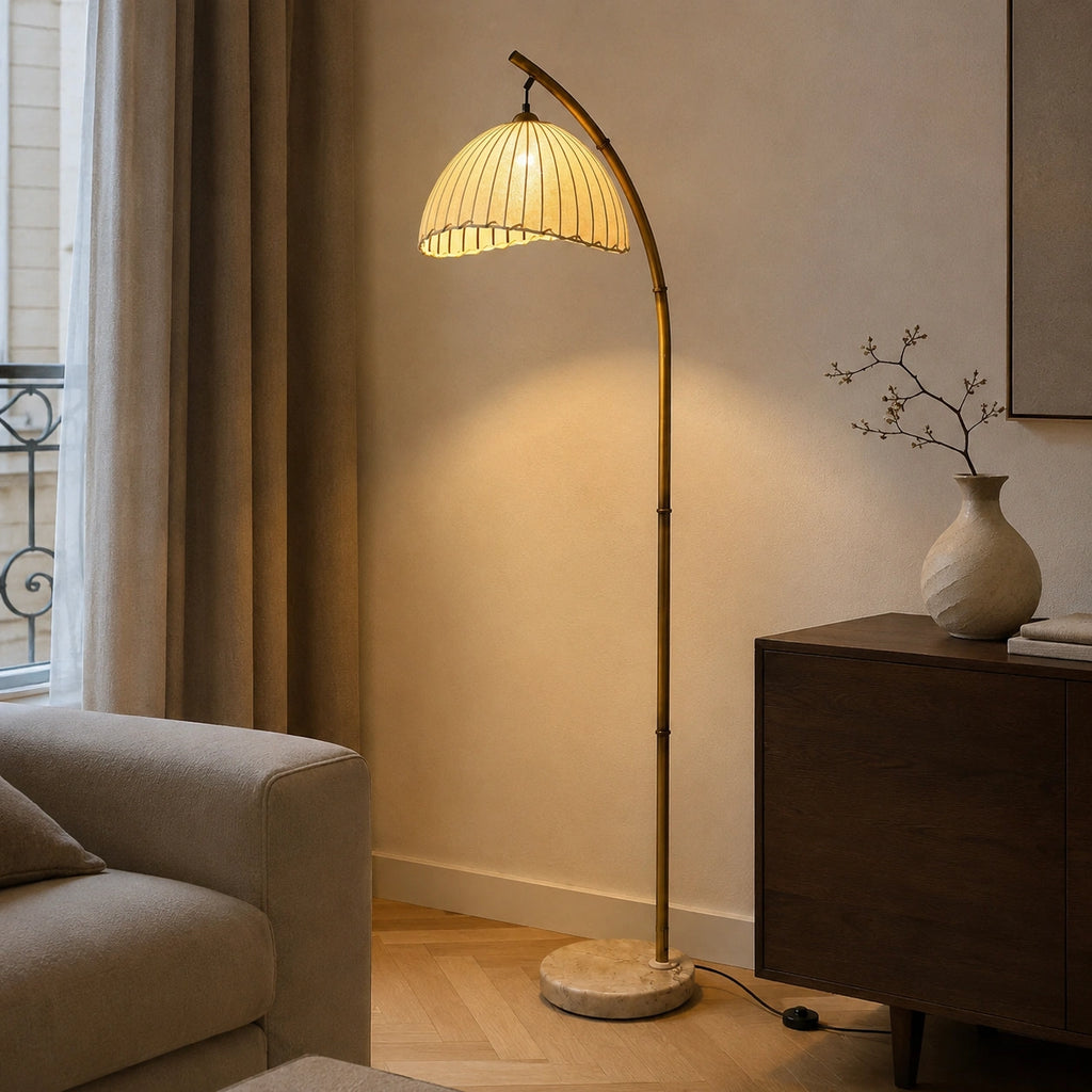 Lampadaire Bambou Naturel et Abat-Jour en Tissu │ Rosa
