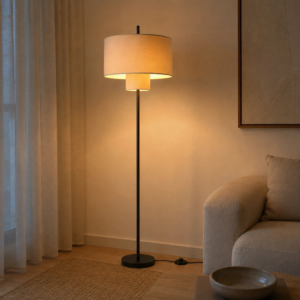 Lampadaire Design en Tissu et Métal Noir – Éclairage d'Ambiance Japandi │ Amély