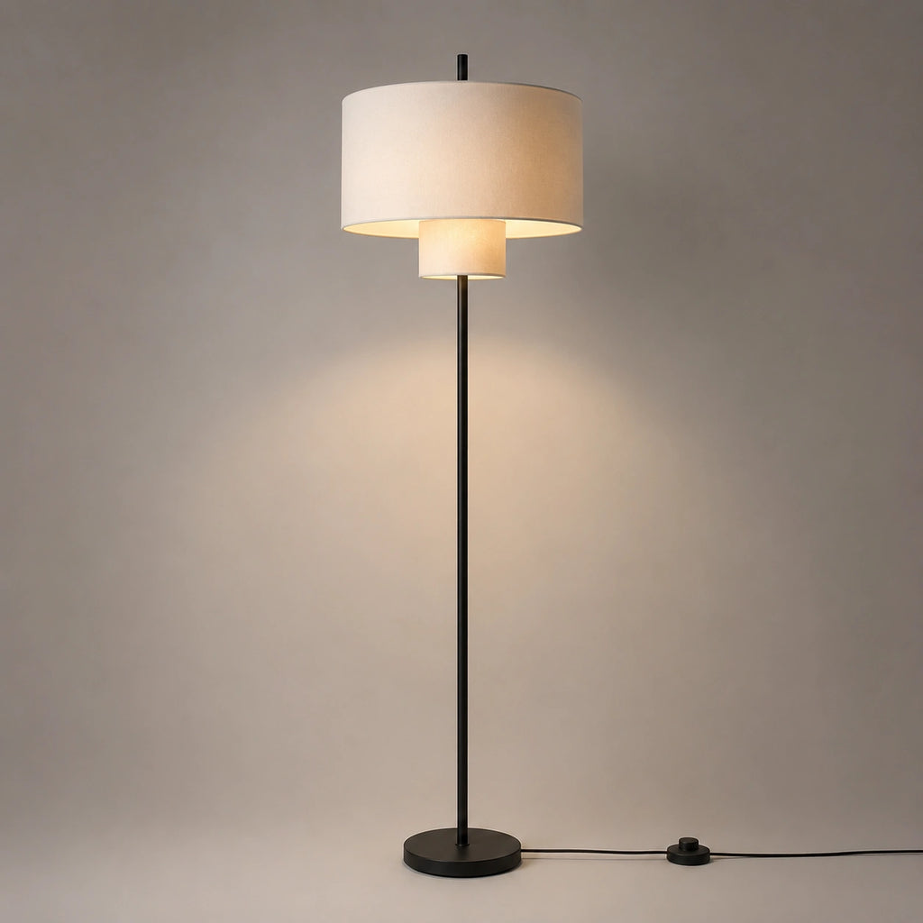 Lampadaire Design en Tissu et Métal Noir – Éclairage d'Ambiance Japandi │ Amély