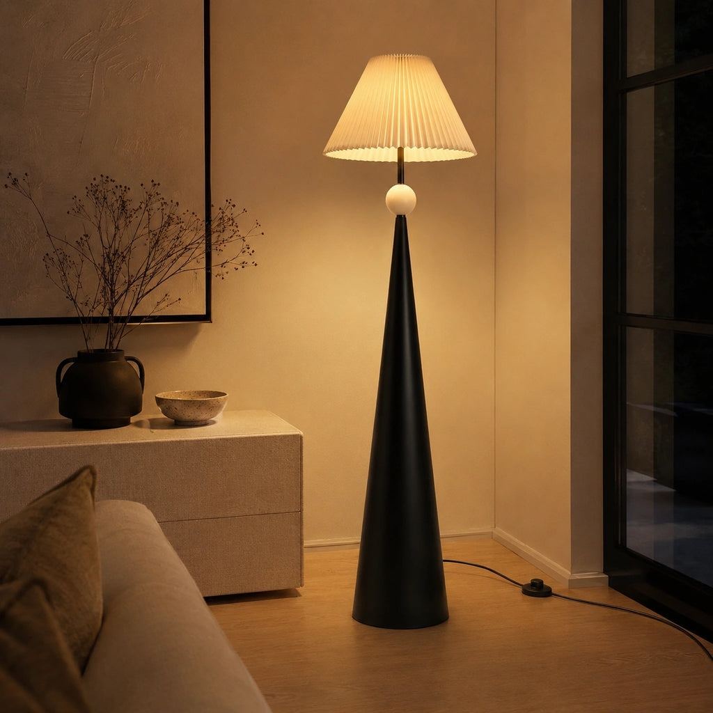Lampadaire Japandi en Tissu et Métal Noir – Éclairage d'Ambiance Design │ HIKARI