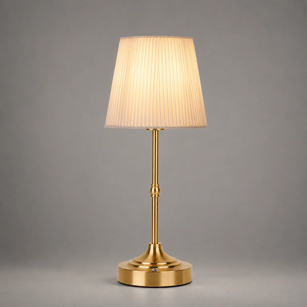 Lampe de Table LED Rechargeable Sans Fil – Abat-Jour Tissu et Base Dorée