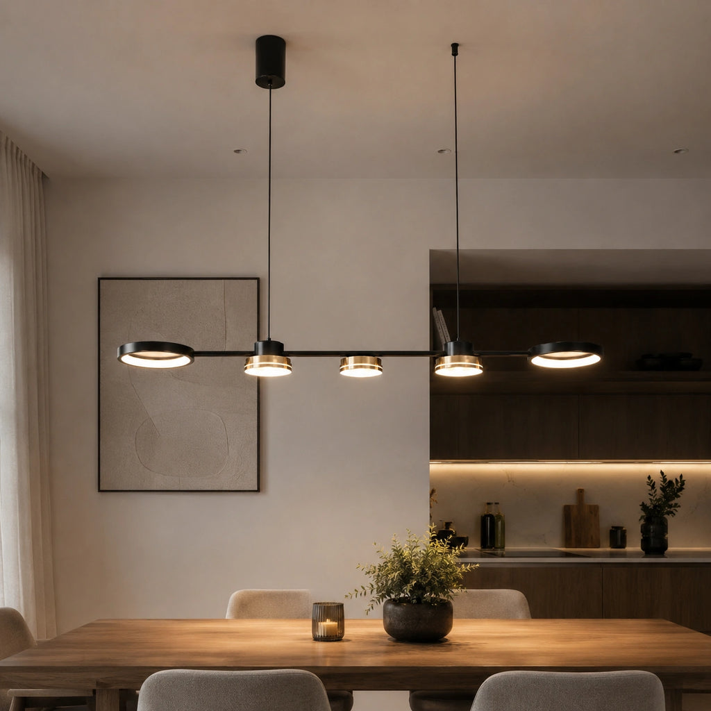 Suspension LED Linéaire Noir & Or | Lustre Moderne Salle à Manger