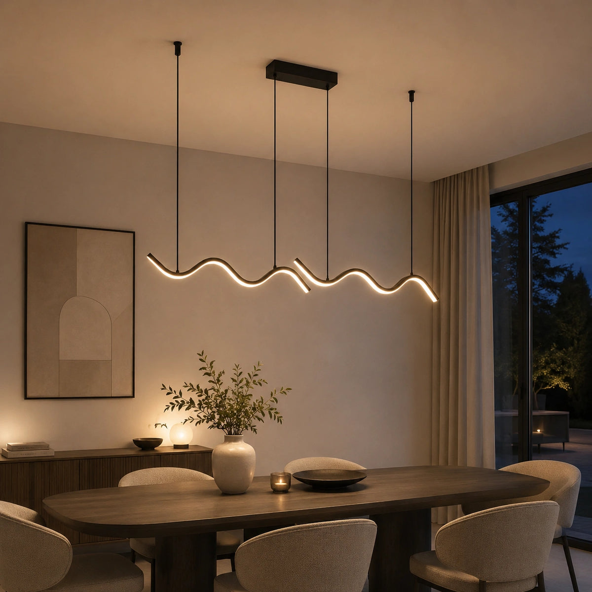 Suspension LED Nordique Noire | Lustre Moderne Salle à Manger
