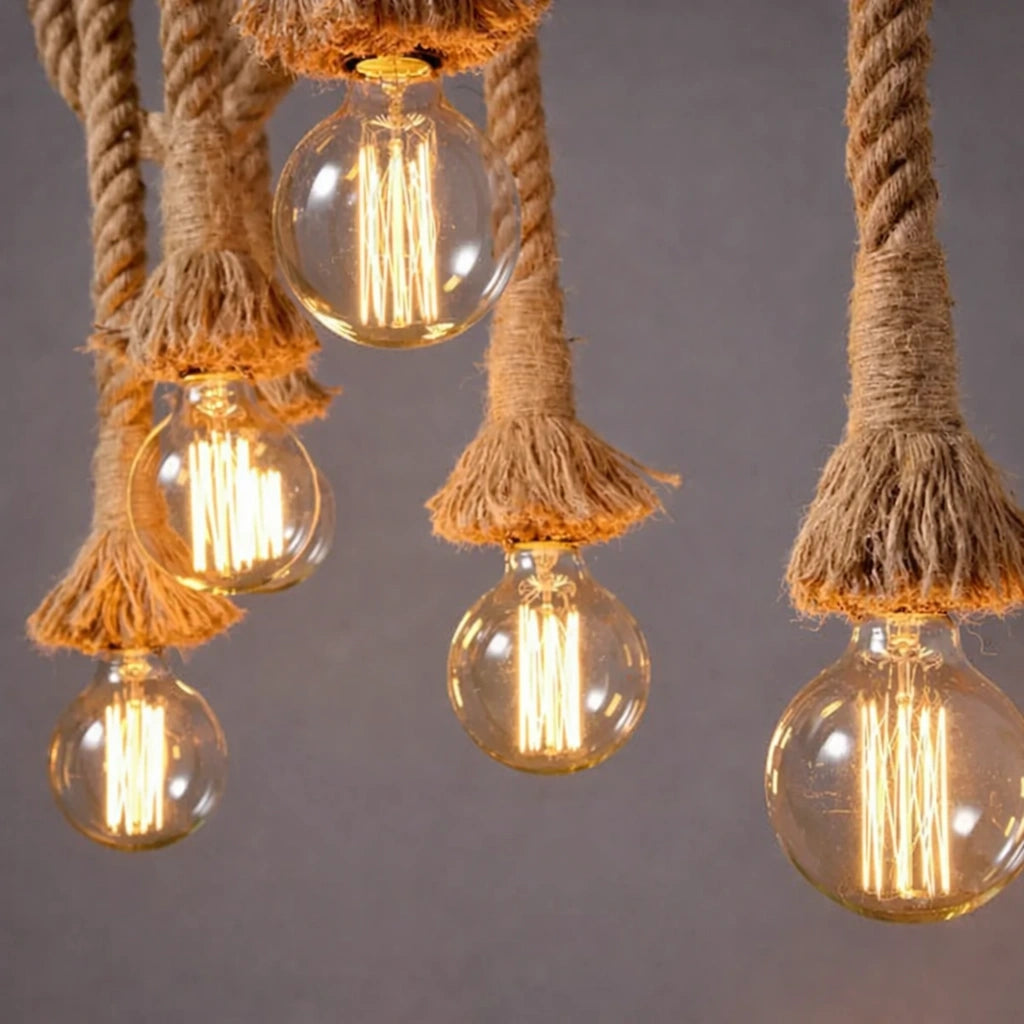 Lustre Corde Tressée Vintage | Suspension Bohème Industrielle