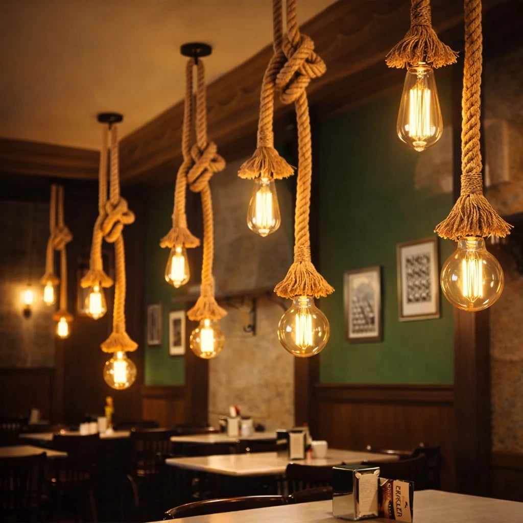Lustre Corde Tressée Vintage | Suspension Bohème Industrielle