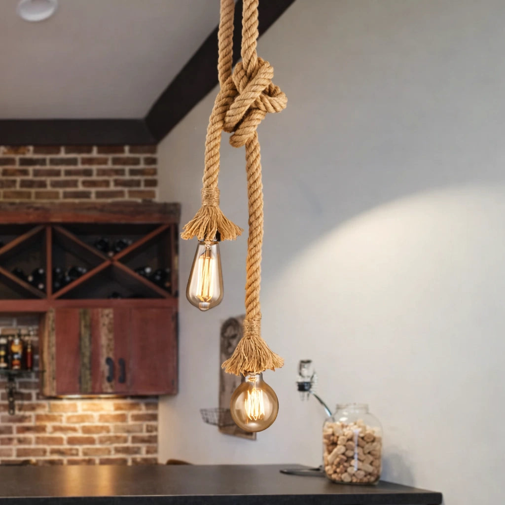 Lustre Corde Tressée Vintage | Suspension Bohème Industrielle
