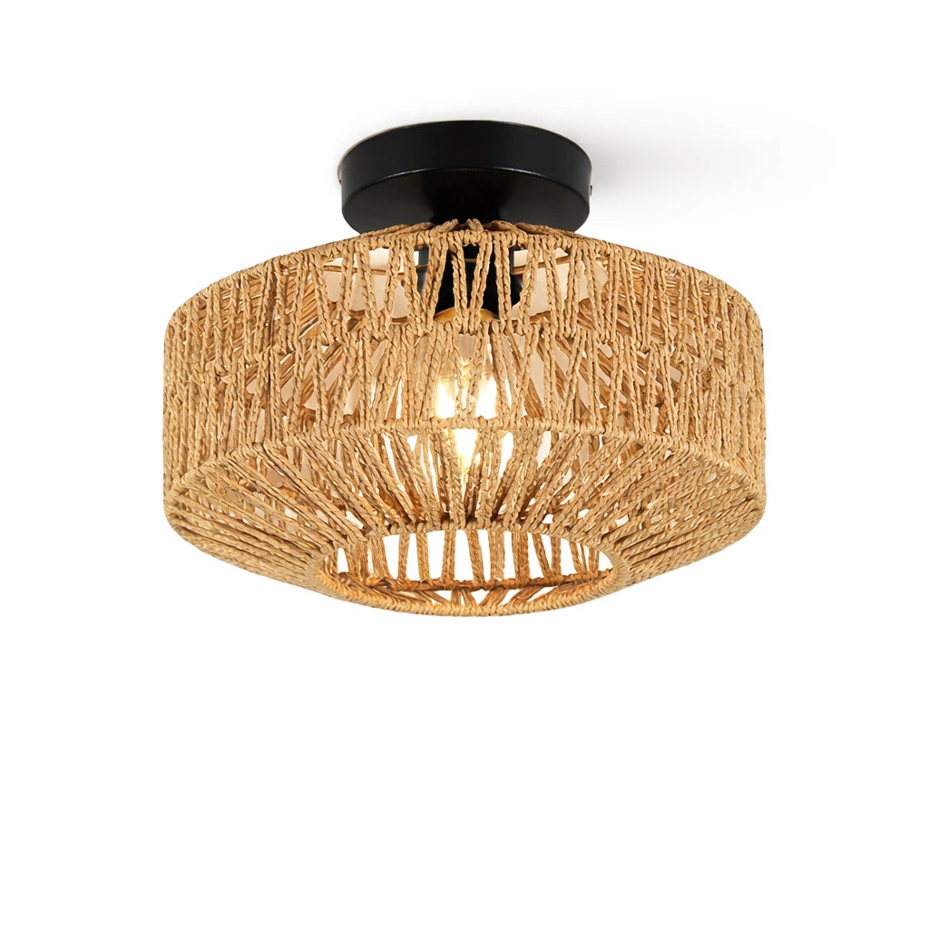 Lustre bambou naturel tressé – suspension artisanale en rotin pour salon