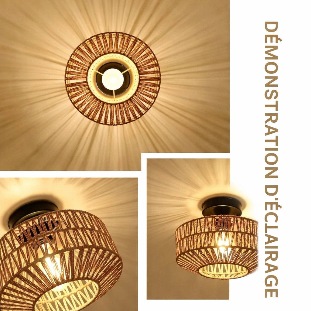 Lustre bambou naturel tressé – suspension artisanale en rotin pour salon
