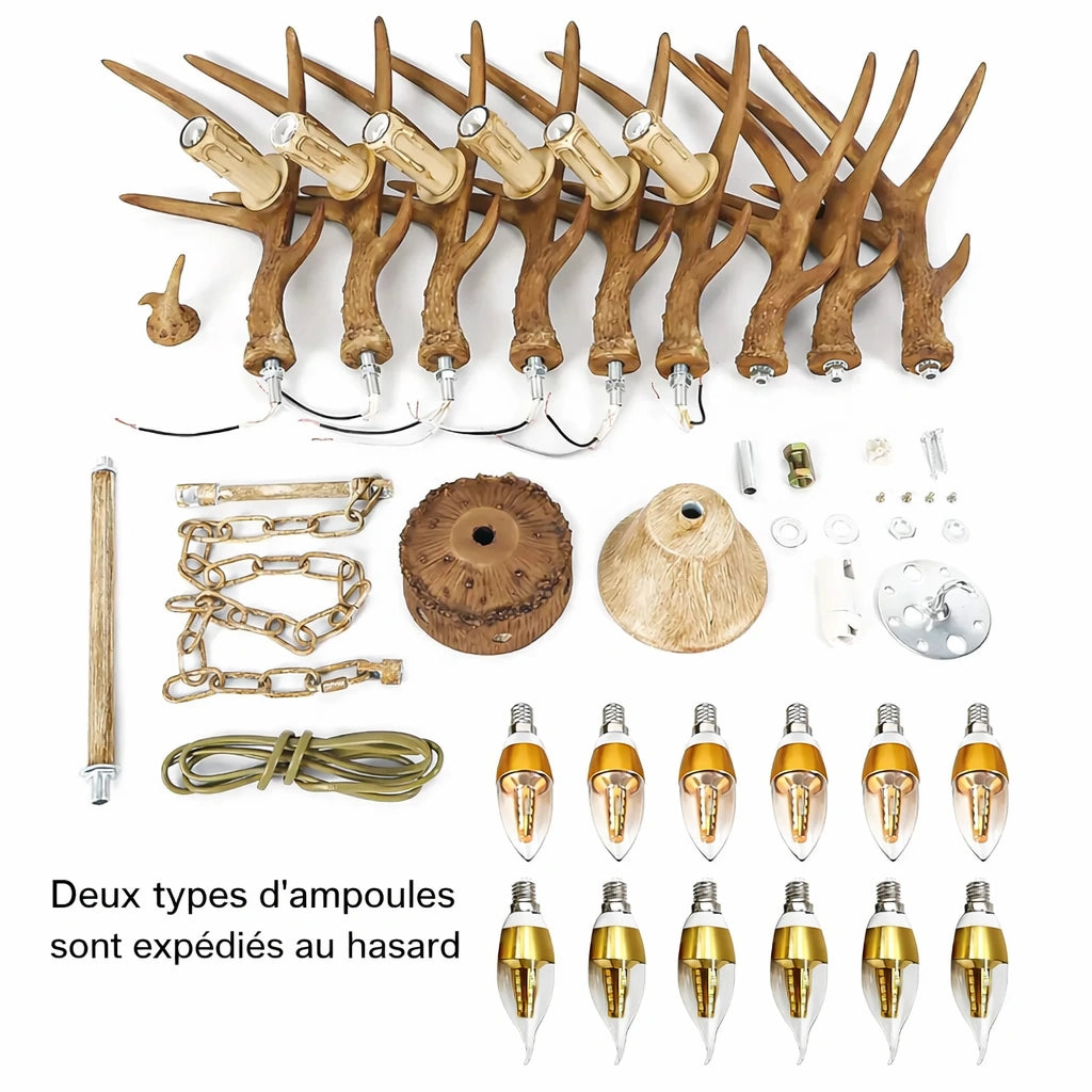 Lustre salon | Bois Cerf Style Rustique 6 Têtes