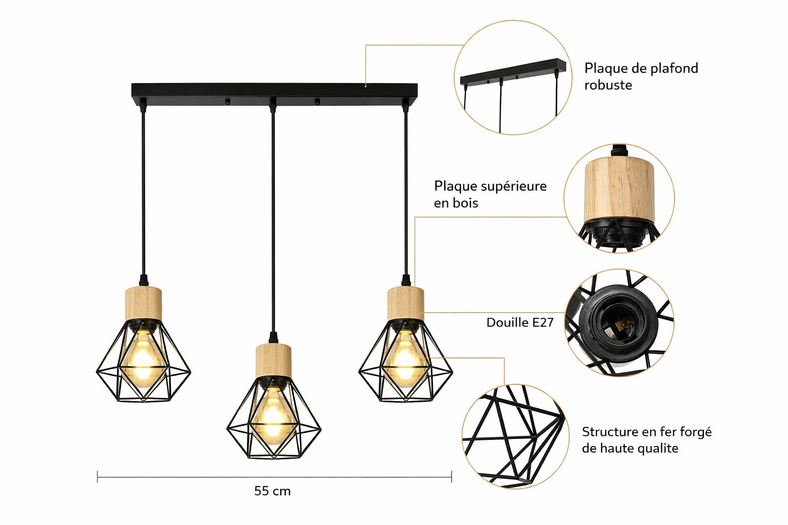 Lustre LED | Suspension Industrielle Grillage Rectangulaire