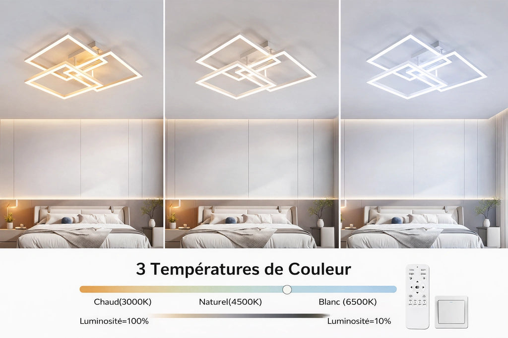Plafonnier LED | Carré Moderne Dimmable avec Télécommande