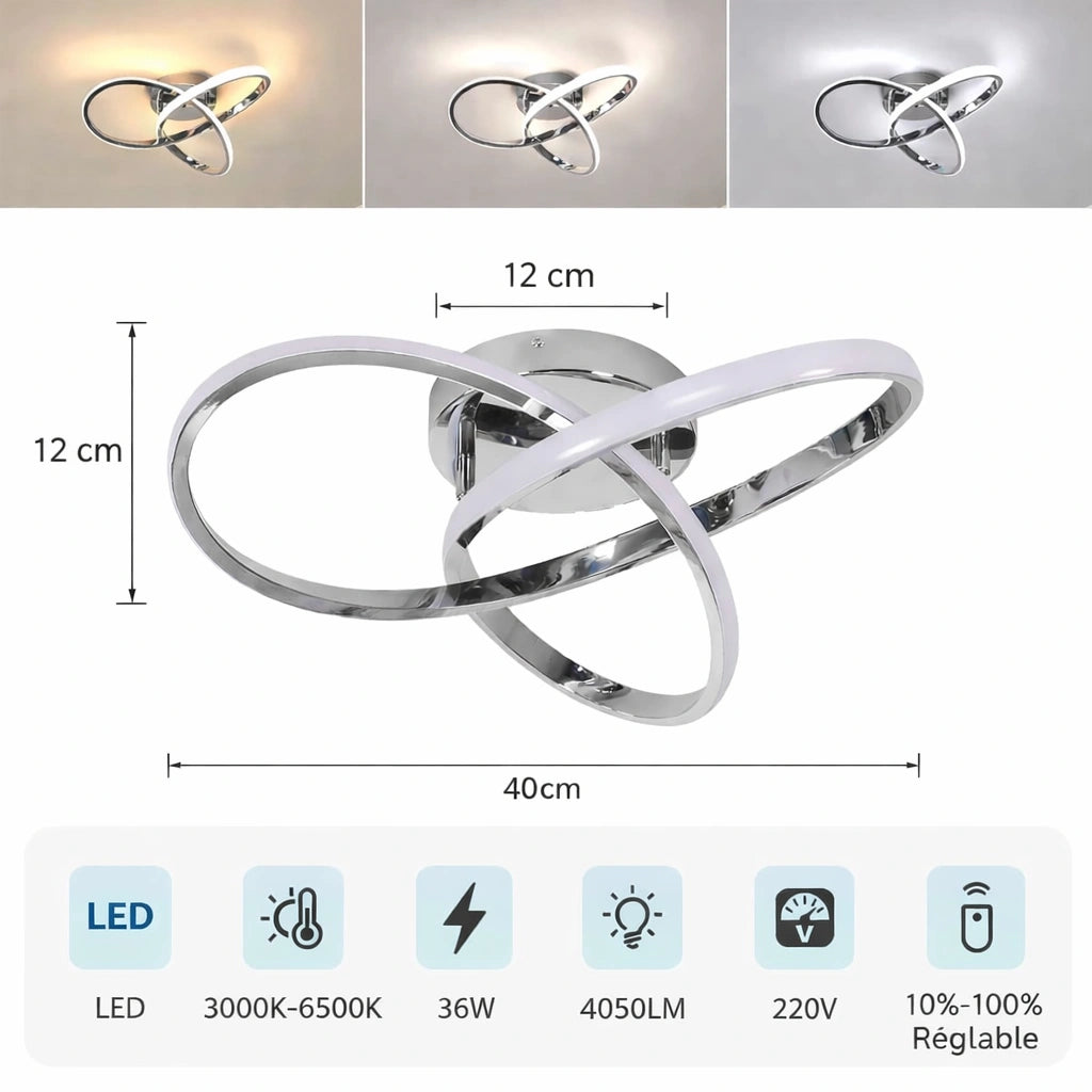 Plafonnier LED | Trèfle Argent Élégant