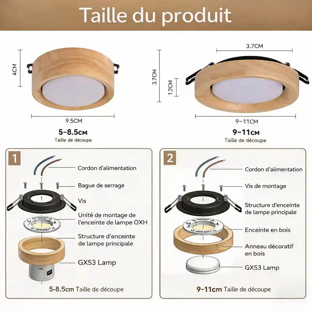 Plafonnier spot - Encastré Bois