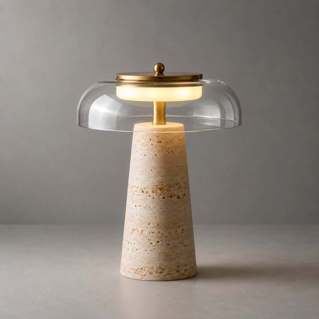 Lampe de Table en Travertin Naturel Forme Champignon – Lampe LED Design