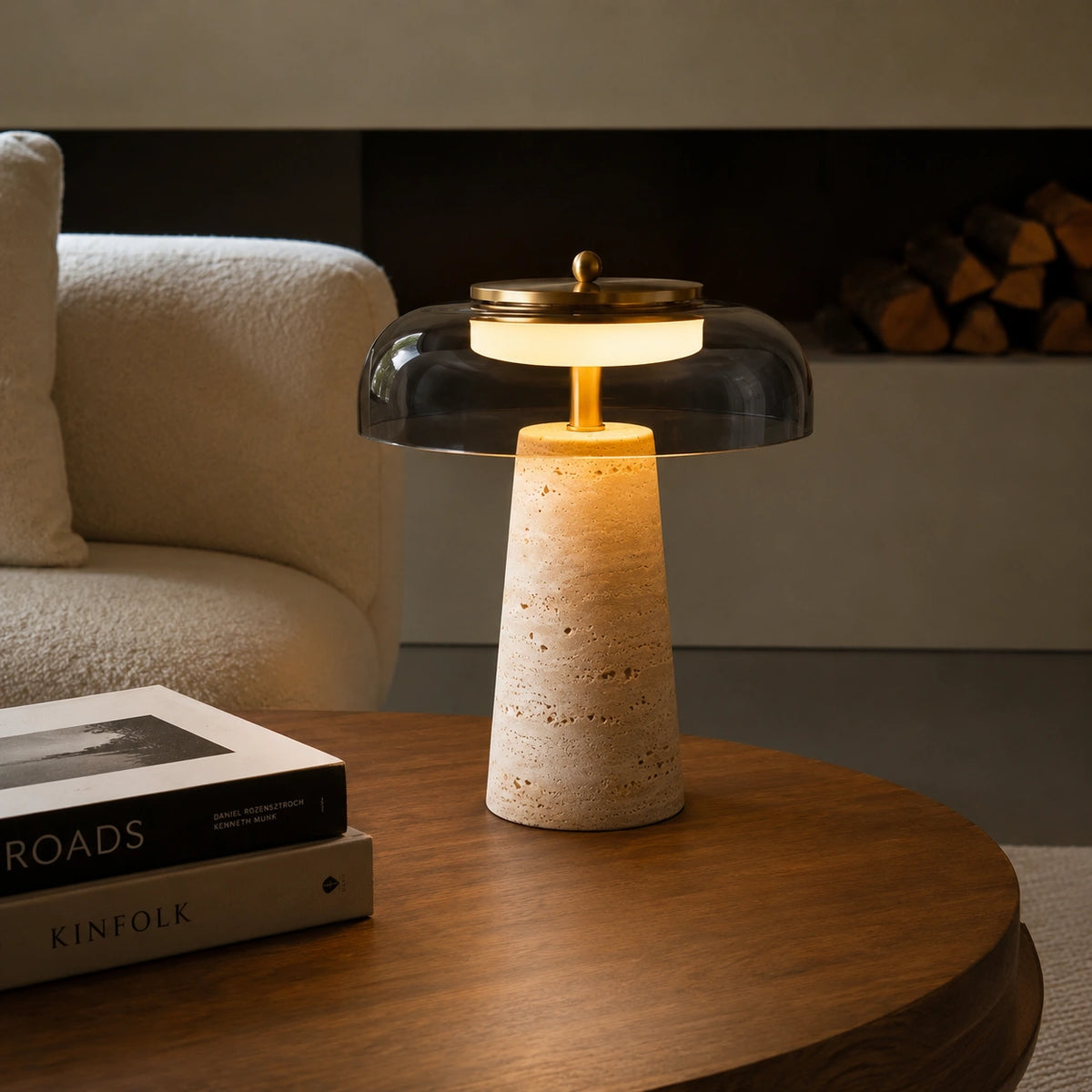 Lampe de Table en Travertin Naturel Forme Champignon – Lampe LED Design