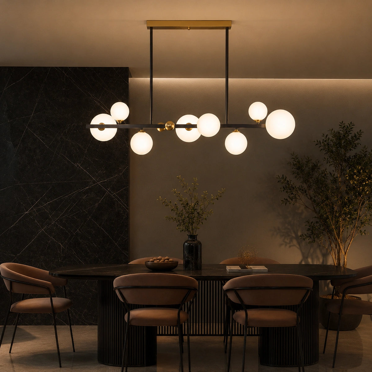 Suspension Moderne Noir Mat et Verre Opalin Haut de Gamme
