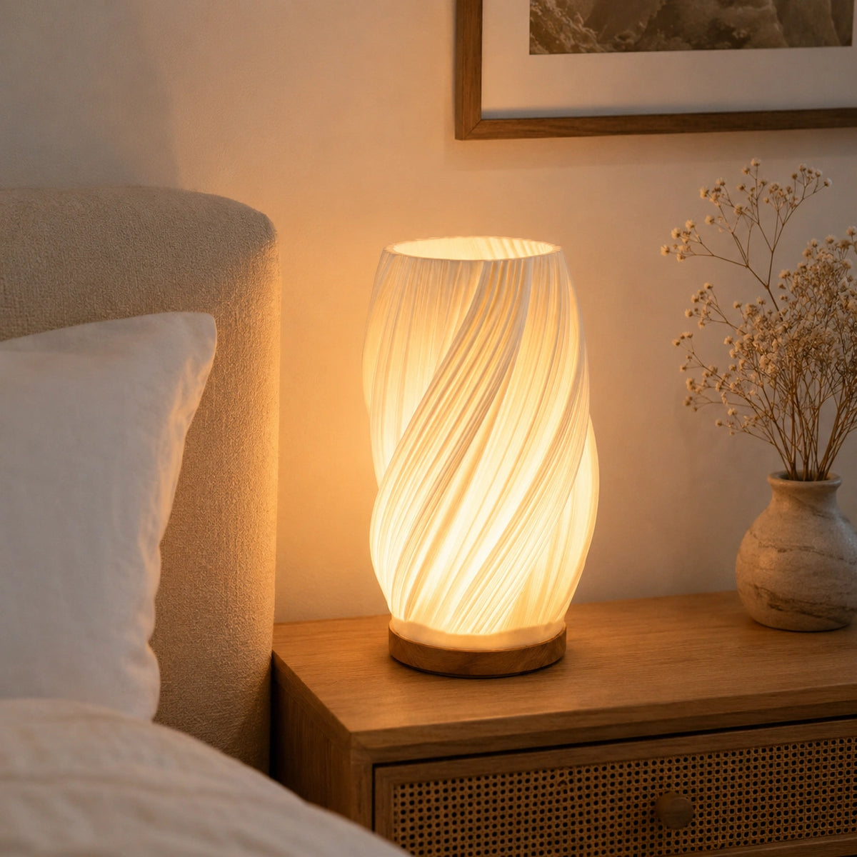 Lampe de Chevet Plissée Design Japandi – Éclairage LED Tactile