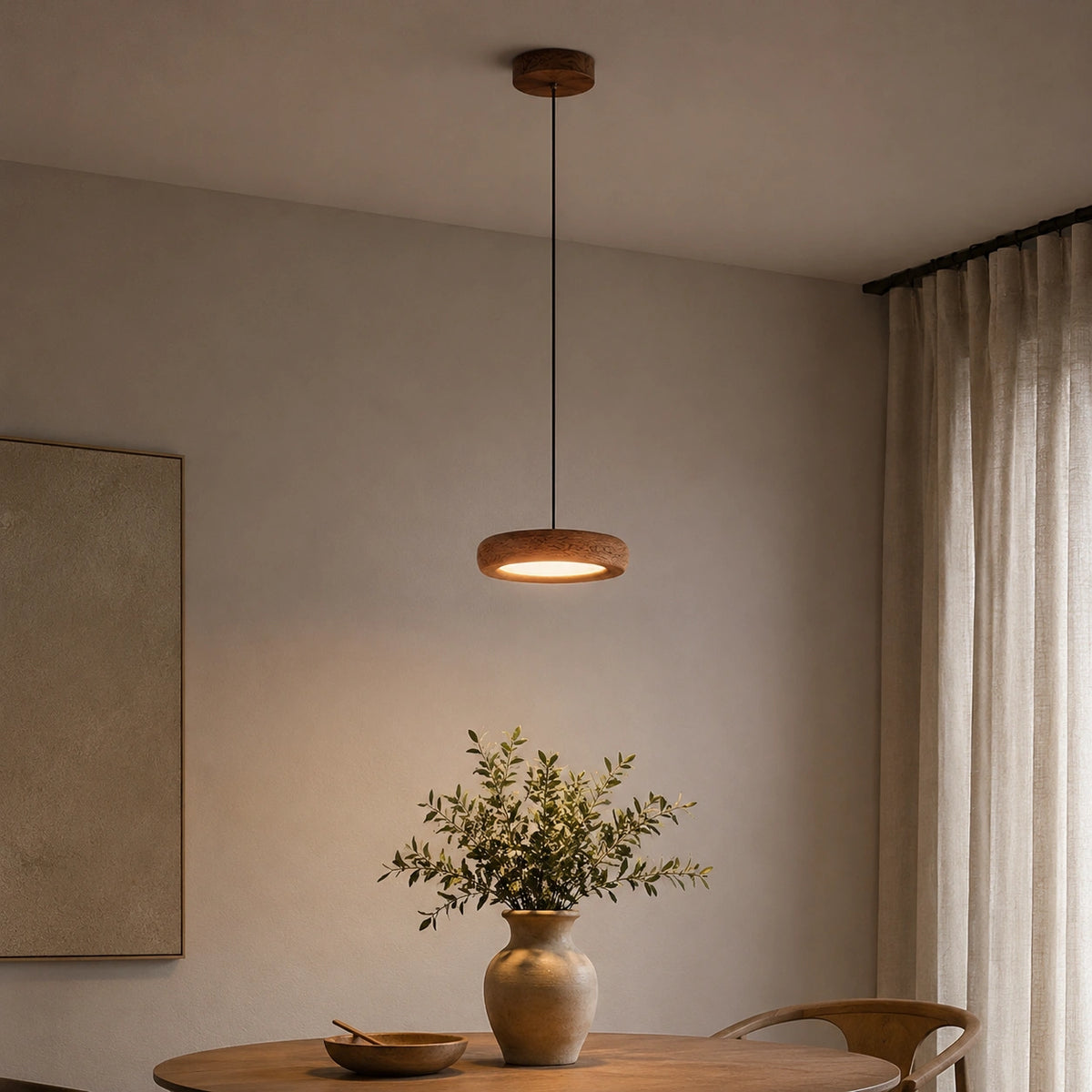 Lustre Moderne Effet Bois Naturel Style Japandi