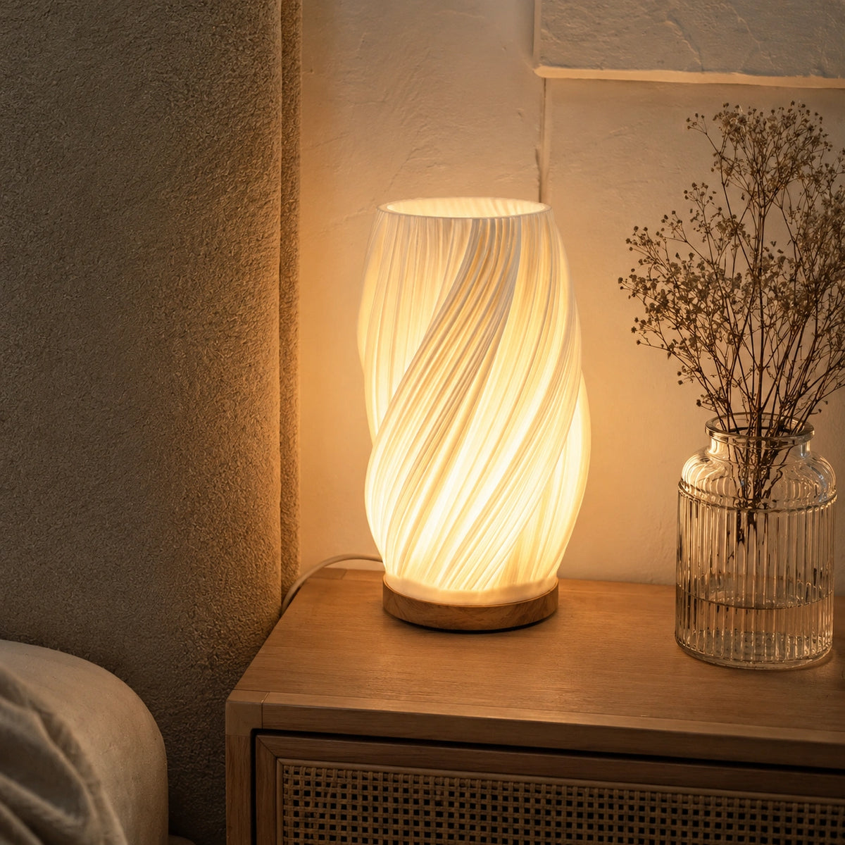 Lampe de Chevet Plissée Design Japandi – Éclairage LED Tactile