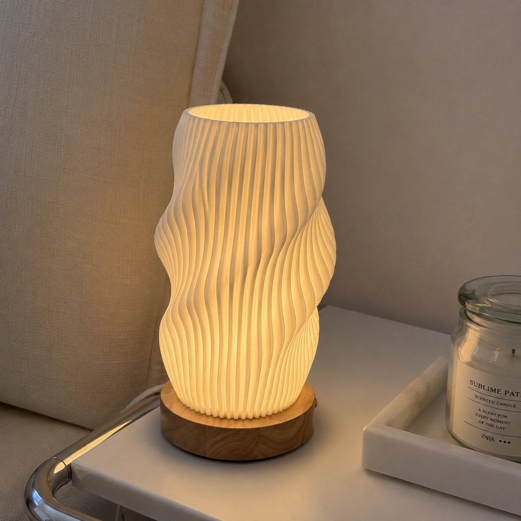 Lampe de Chevet Plissée Design Japandi – Éclairage LED Tactile