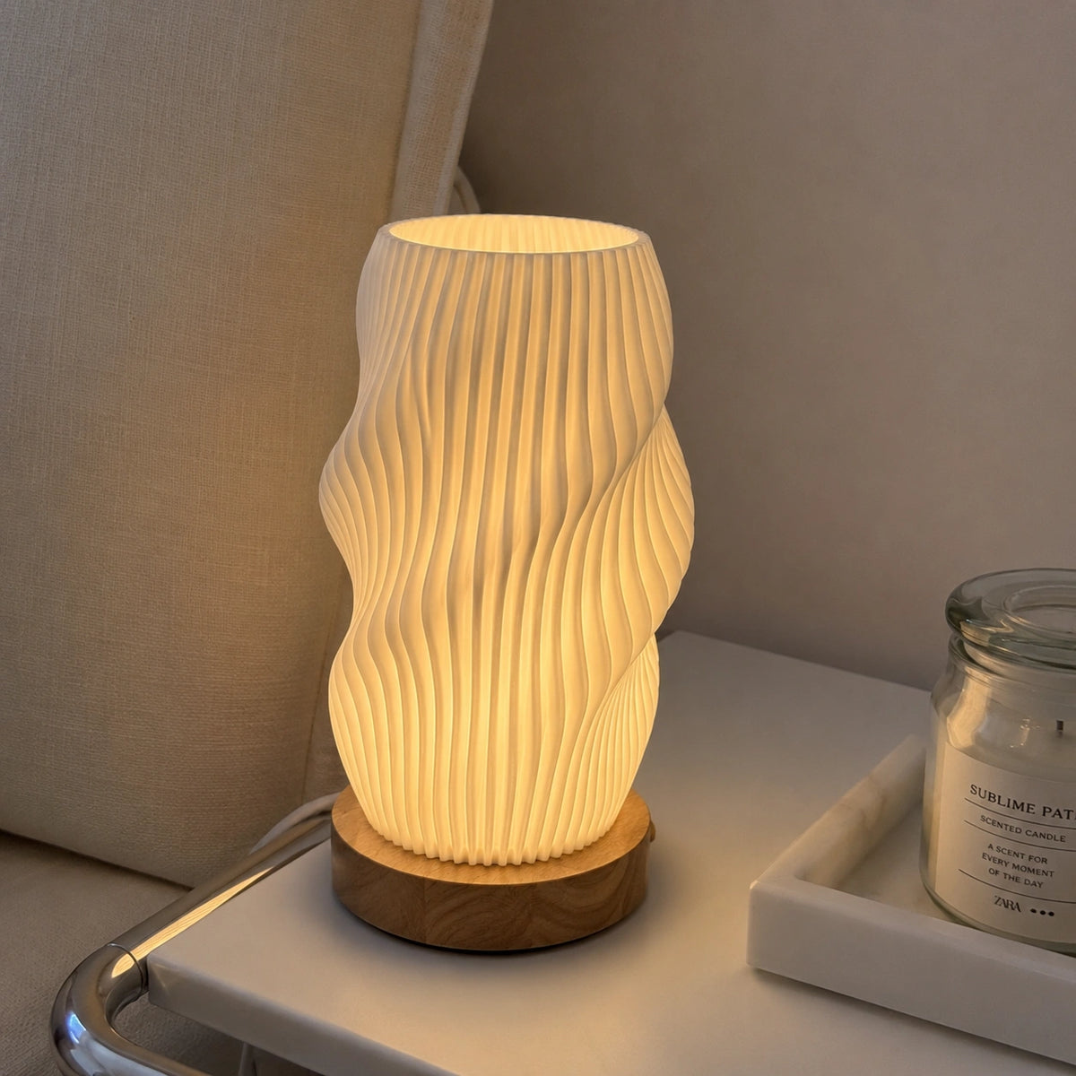 Lampe de Chevet Plissée Design Japandi – Éclairage LED Tactile