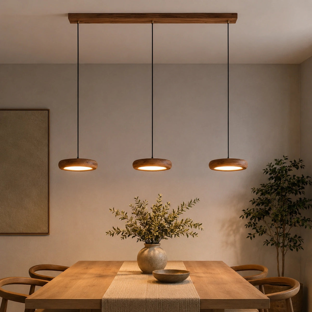 Lustre Moderne Effet Bois Naturel Style Japandi
