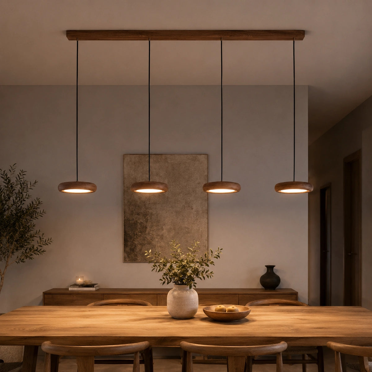 Lustre Moderne Effet Bois Naturel Style Japandi