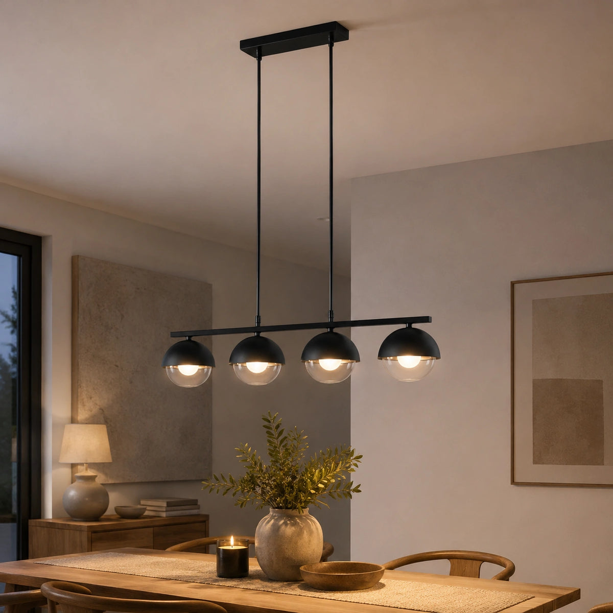 Suspension Verre Opalin et Métal Noir Design Contemporain