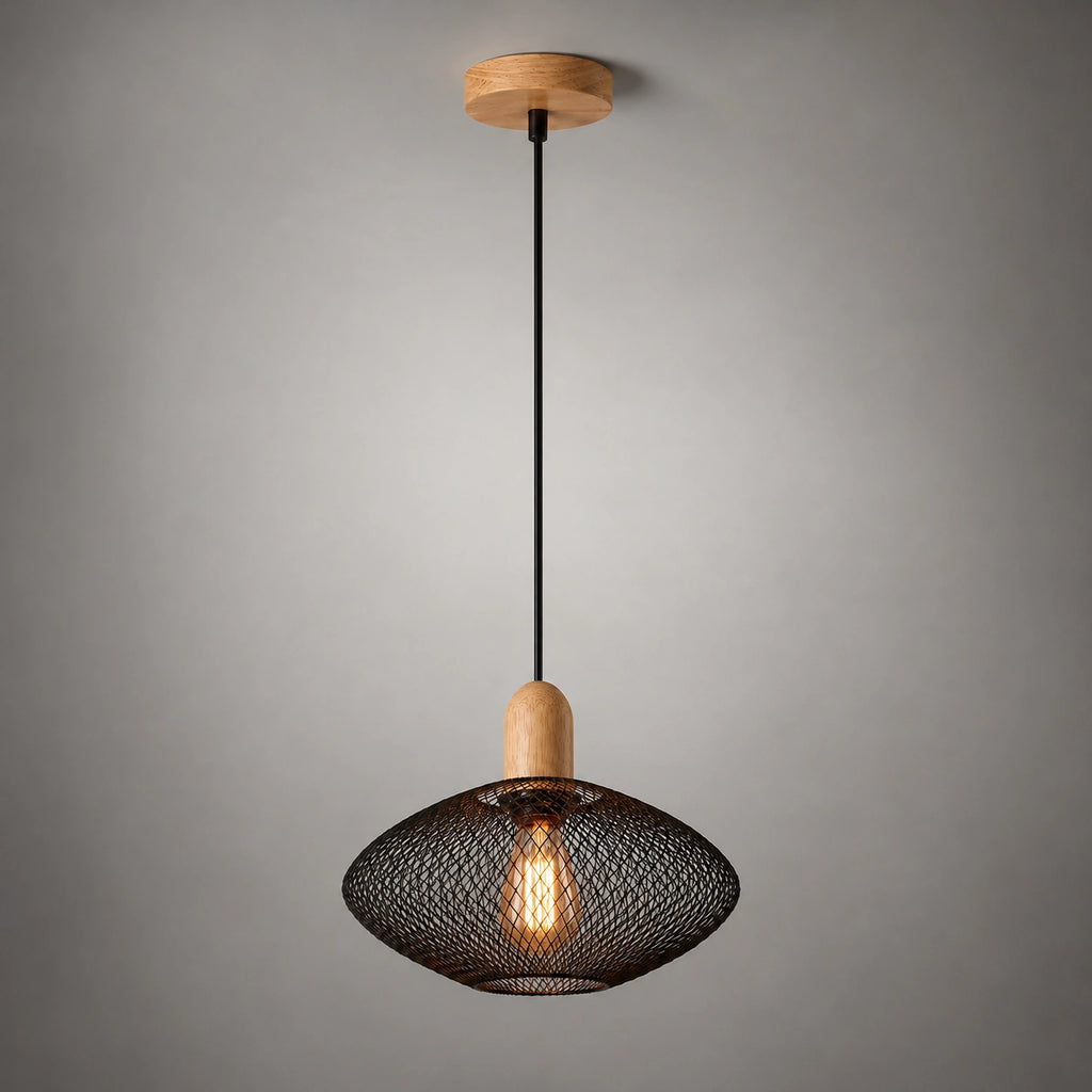 Suspension noir grillagé au style industriel moderne