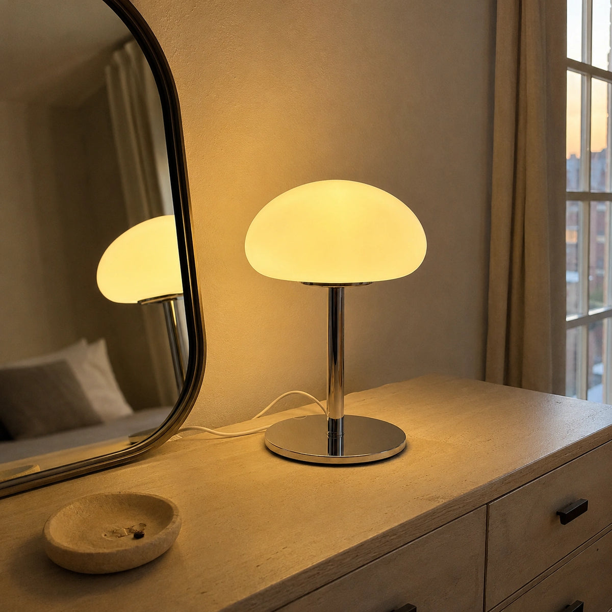 Lampe de Table Nuage en Verre Dépoli – Éclairage LED Tactile Dimmable