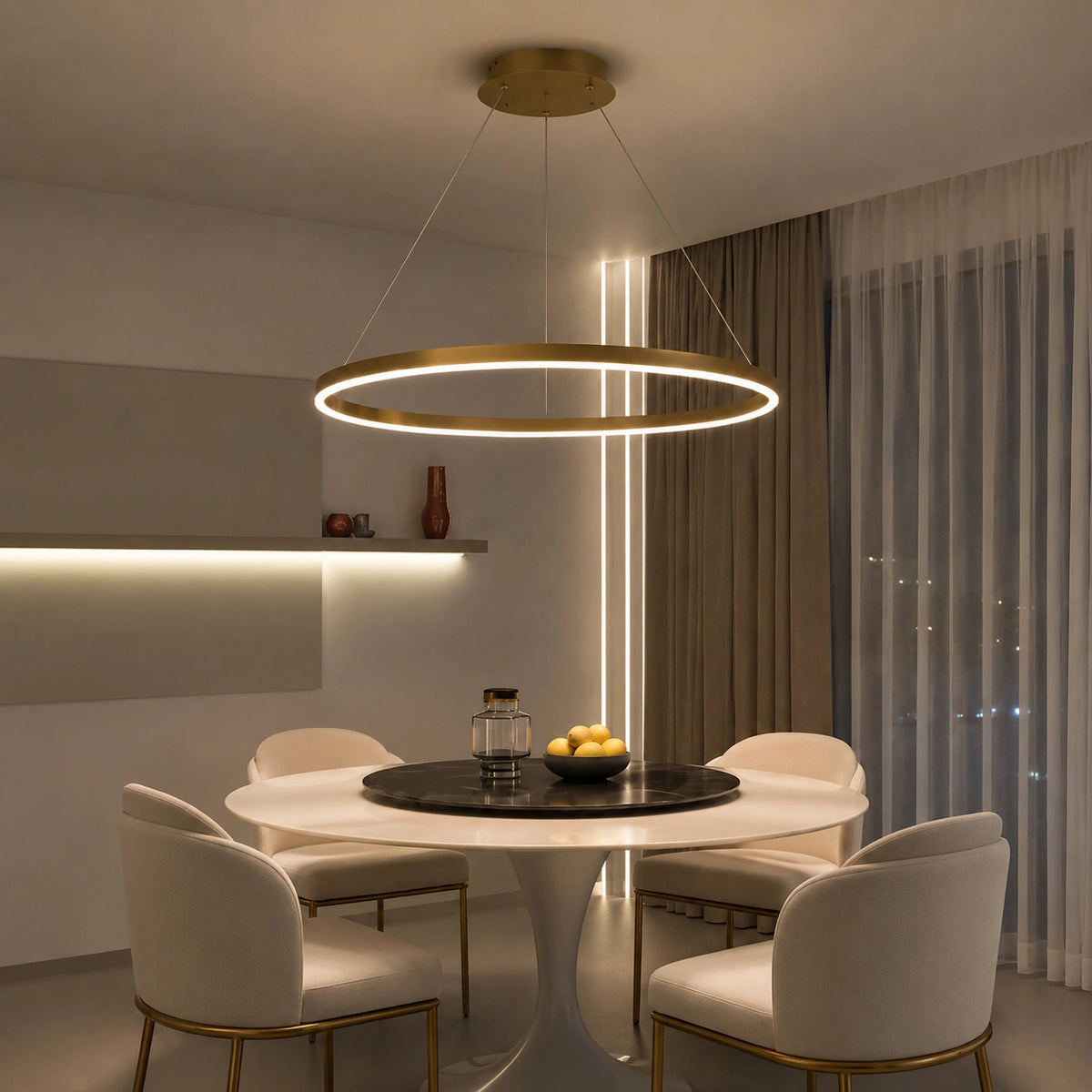 Suspension LED Anneau Noir Design Architectural Moderne