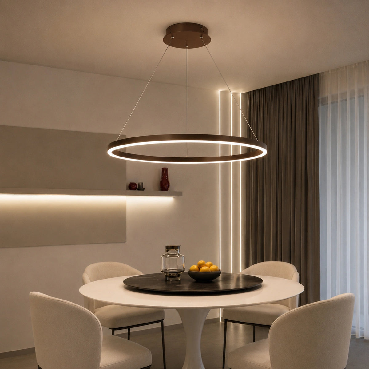 Suspension LED Anneau Noir Design Architectural Moderne