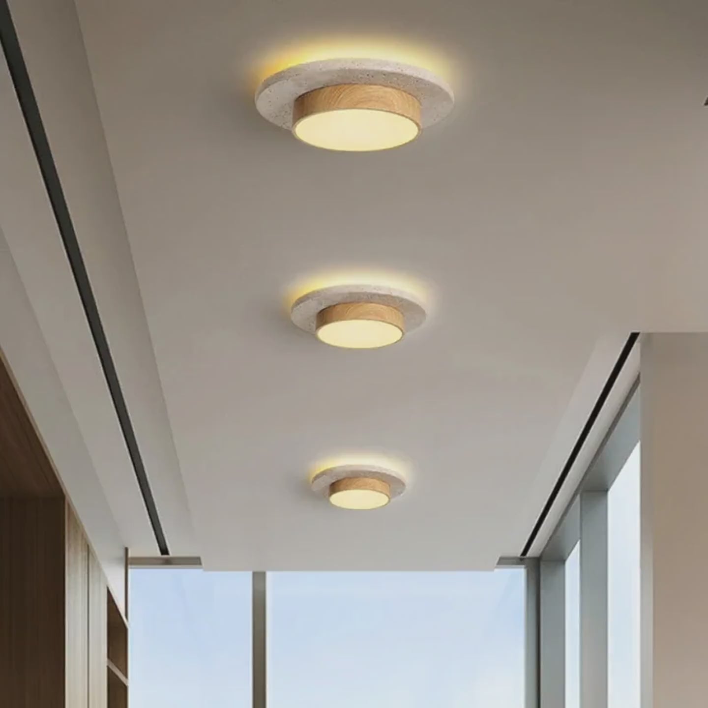 Plafonnier LED | Pierre & Bois Noyer Wabi Sabi Salon Couloir Balcon