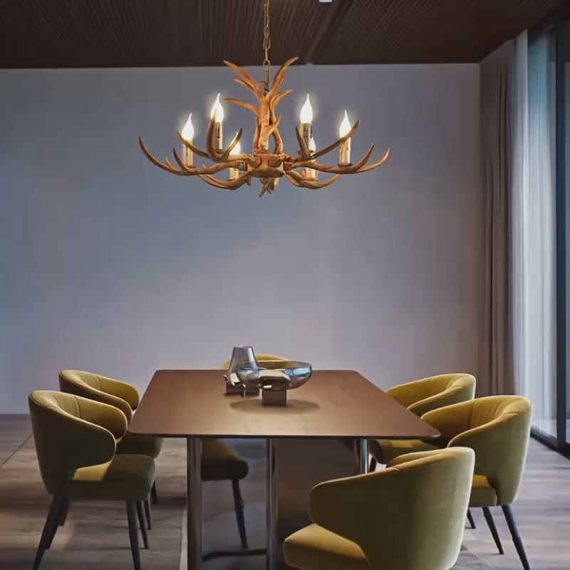 Lustre salon | Bois Cerf Style Rustique 6 Têtes