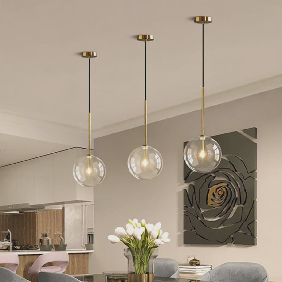 Suspension boule en verre - style contemporain