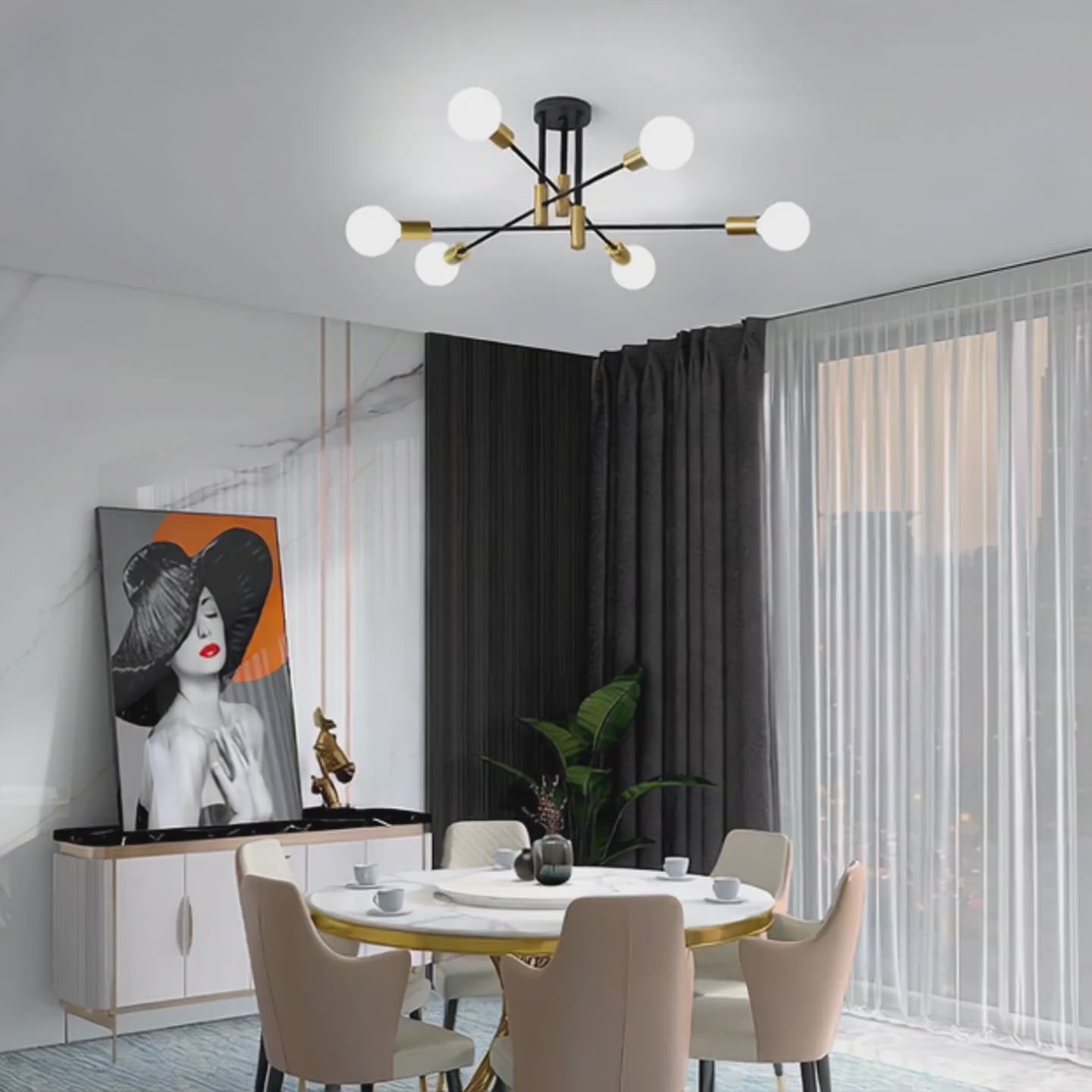 Lustre salon | Industrielle 6 Lumières Moderne